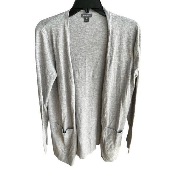 EDDIE BAUER gray open front pockets Beachy Boho cardigan sweater size M - Picture 1 of 7